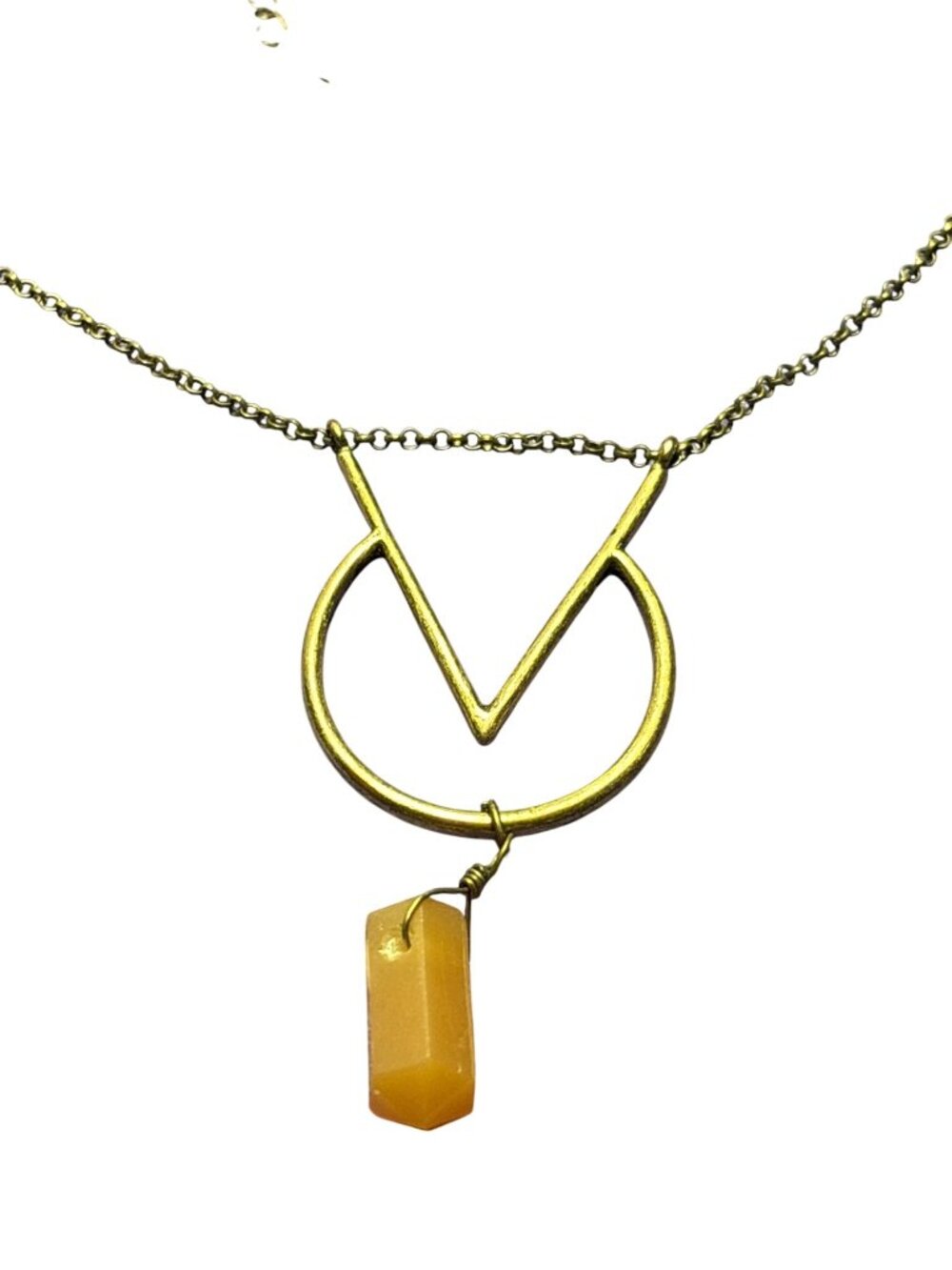 Retro Boho Goldtone Geometric Necklace Orange Plastic Crystal Pendant 26 - 29 in